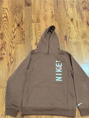 Nike Brown Kids Hoodie with Vertical Logo